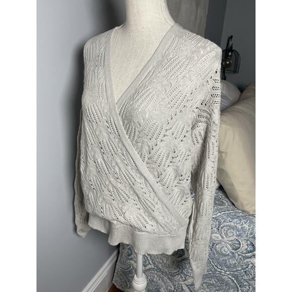 Lovestitch Knit Wrap Sweater L Gray Open Weave Boho Textured Cozy Balletcore - Picture 4 of 8